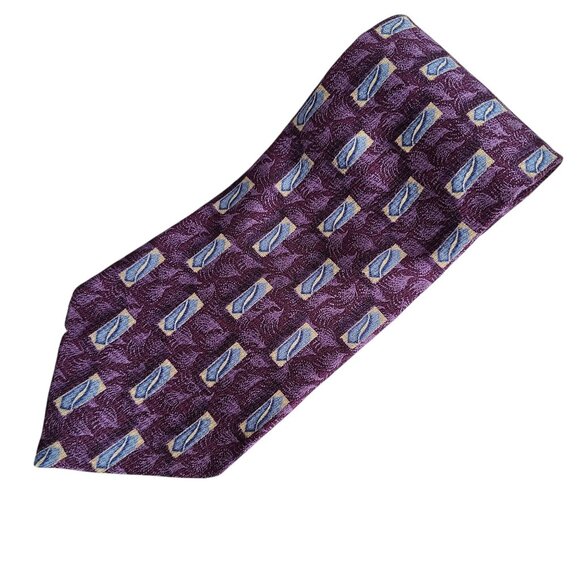 Jos A Bank Silk Tie Mens Necktie Purple Blue Geometric Business Career Menswear - Picture 1 of 5